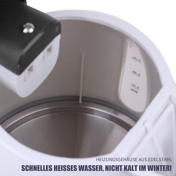 TWSOUL Wasserkessel 12V 150W Weißes Auto Tragbares Auto Ausschalten Wasserkocher1 Liter, Rostfreier Stahl, Auto-Wasserkocher