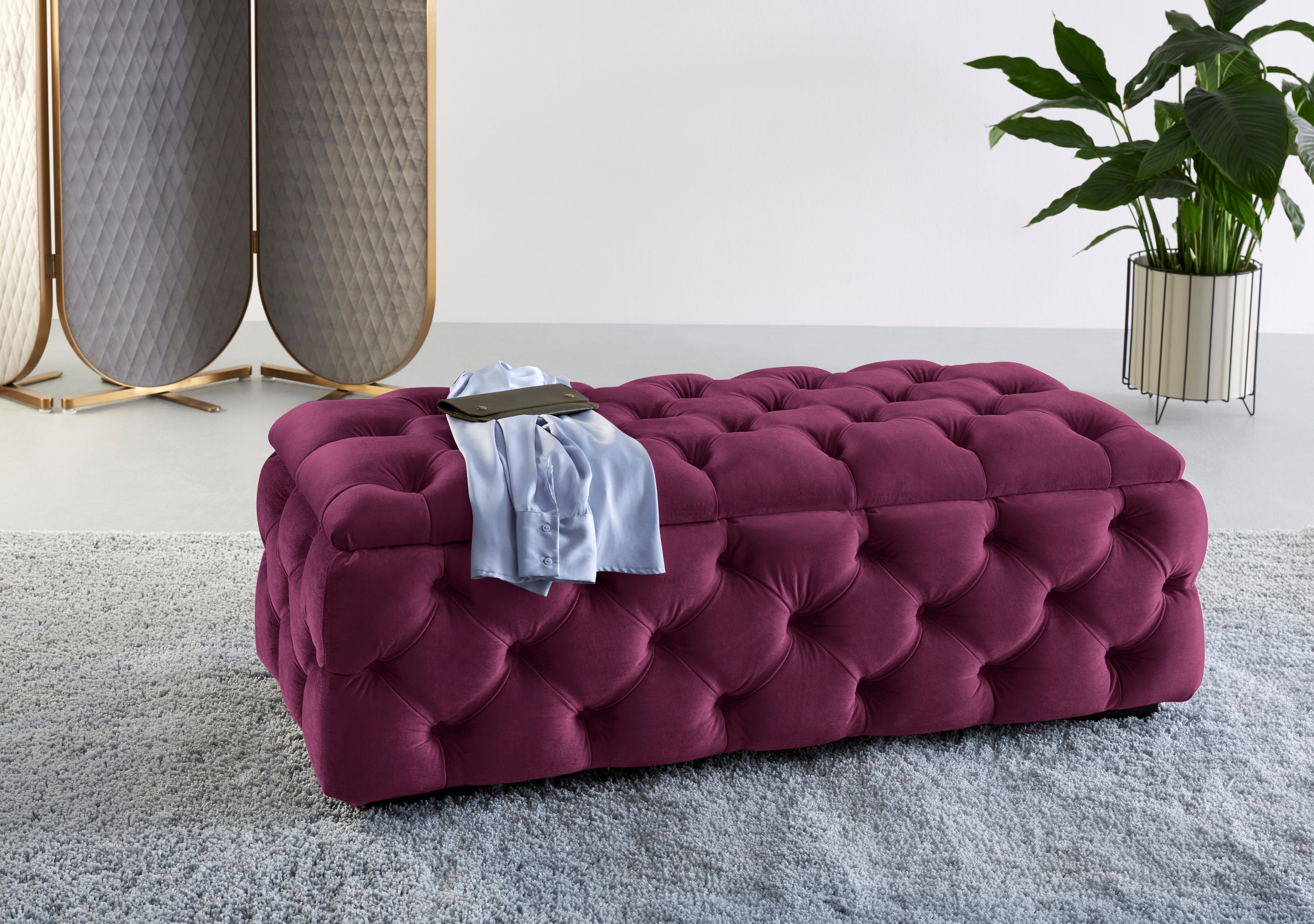 Home affaire Polsterhocker KALINA, hochwertige Knopfheftung, B/T/H: 120/55/45 cm, mit Staufach und innenliegenden Laschen zur besseren Aufbewahrung