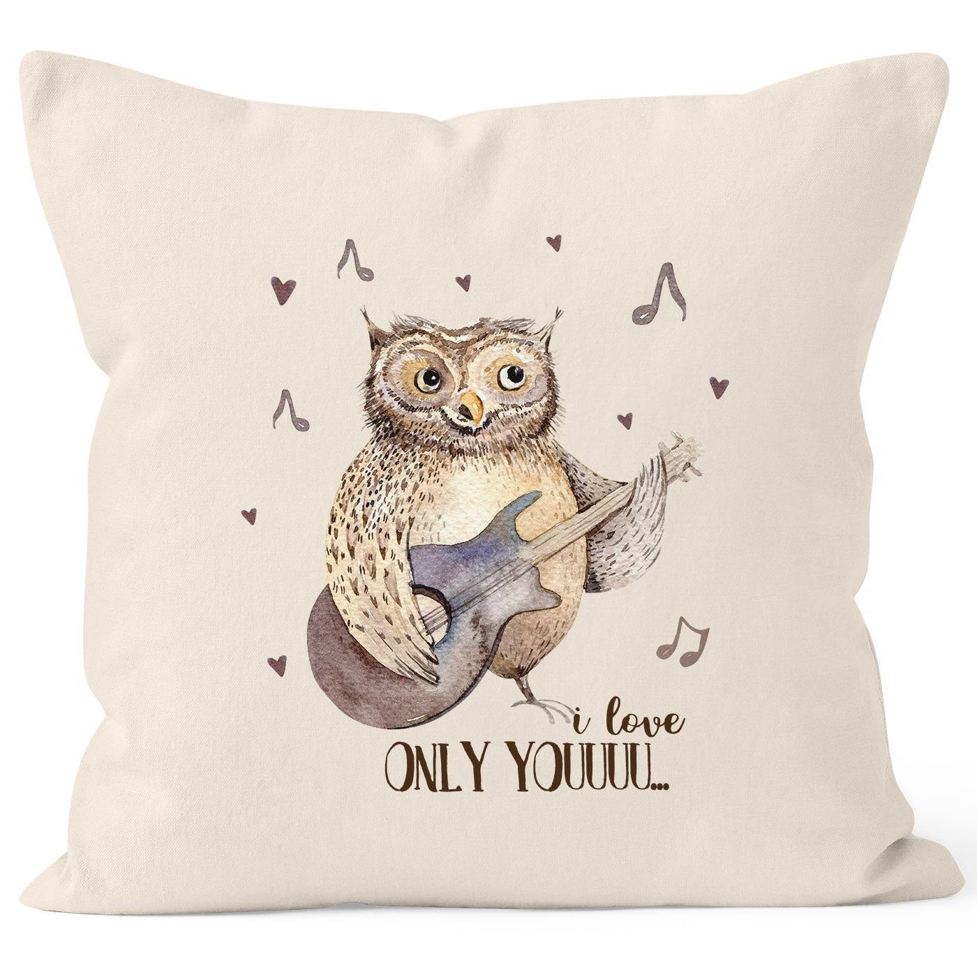 MoonWorks Dekokissen Kissenbezug Only you singende Eule Owl Liebe Love Watercolor I love you Ich liebe dich Kissen-Hülle Deko-Kissen 40x40 Baumwolle MoonWorks® natur