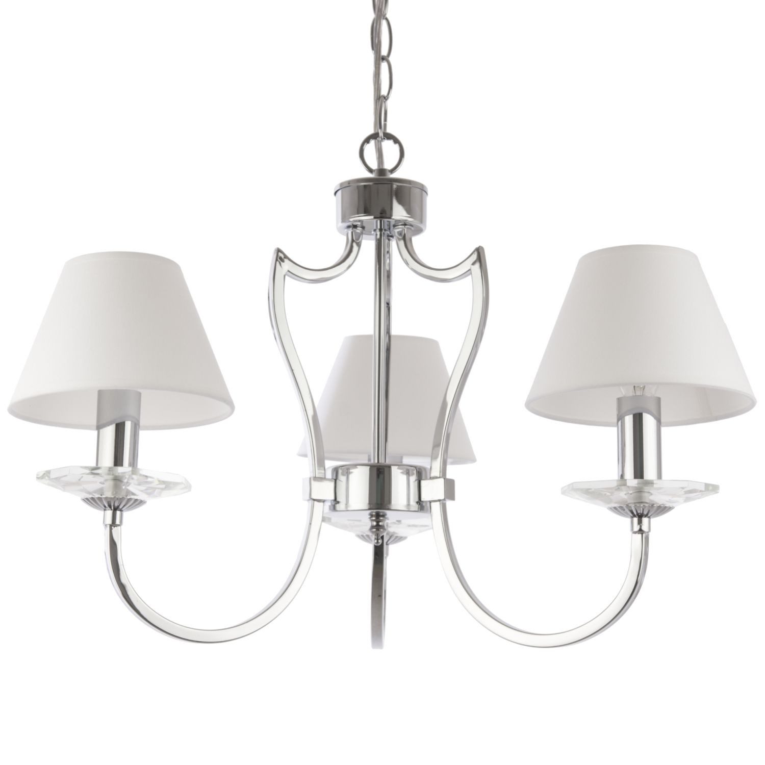 Licht-Erlebnisse Kronleuchter UNIREA, ohne Leuchtmittel, 51 cm breit H: max. 145 cm Metall Glas Stoff in Chrom Weiß 3x E14