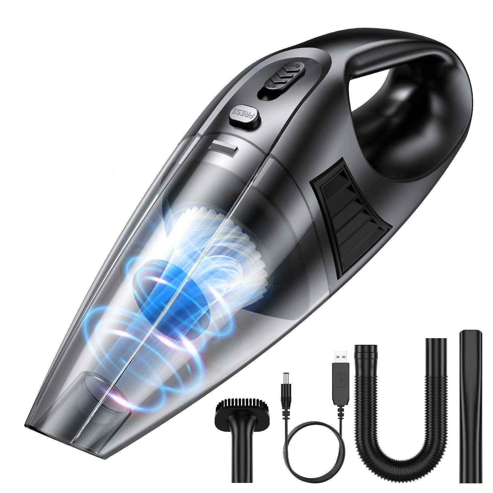 AIBISTAR Akku-Handstaubsauger Kabelloser Handstaubsauger,9000 Pa Saugkraft,USB C,waschbarer Filter, 120 W, 3600 mAh,kabellos,drei praktische Düsen,geeignet für Auto und Zuhause