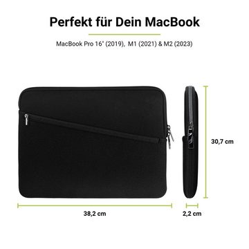 Artwizz Laptop-Hülle Neoprene Sleeve Pro, Neopren Tasche mit Zubehör-Fach, Schwarz 16 Zoll, MacBook Pro 16 (2023/2021/2019), MacBook Pro 15 (2019-2012)