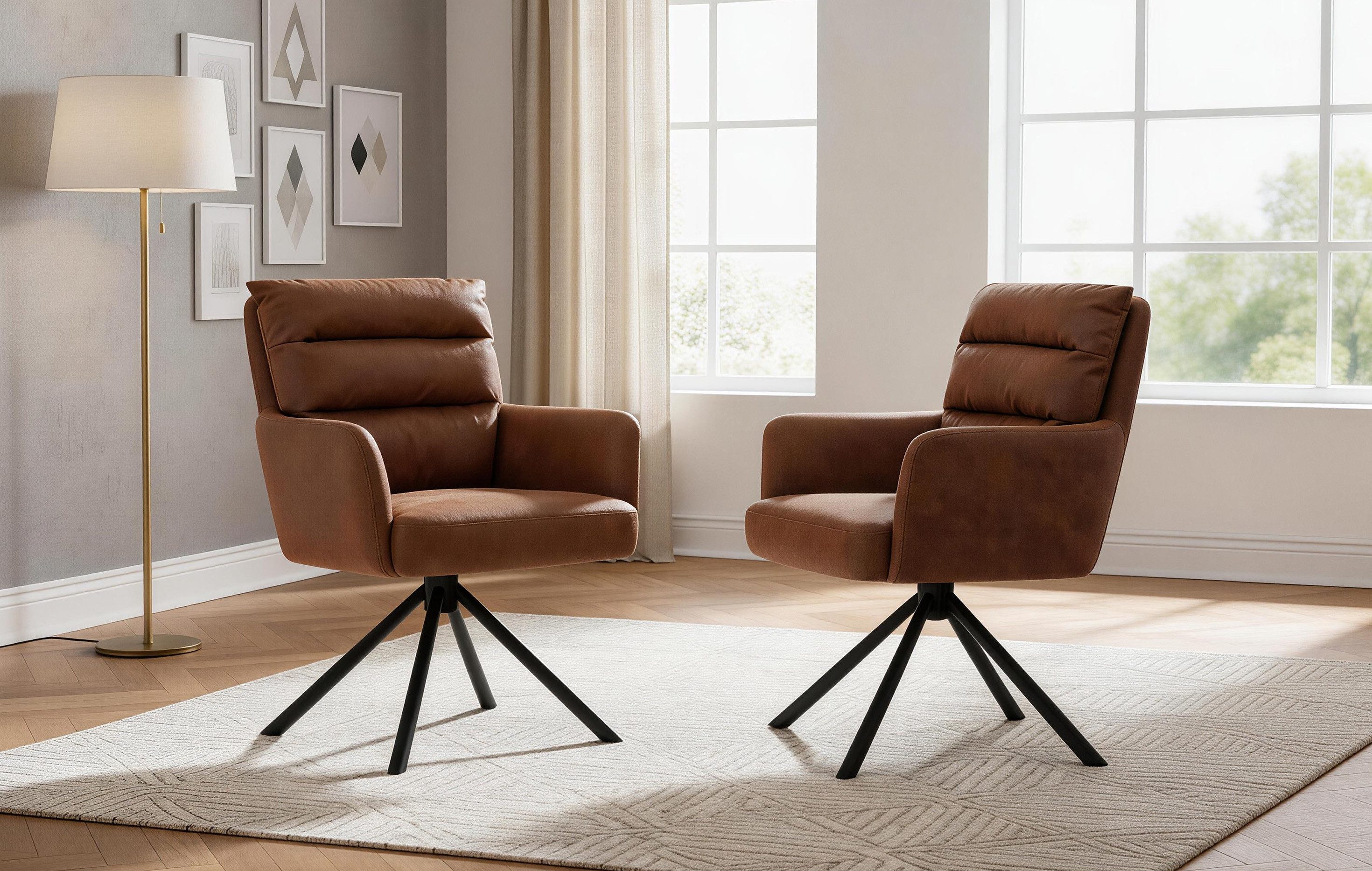 DUBI Möbel Polsterstuhl Mika-Jana, Federkern, pulverbeschichtet, 360° drehbar im 2er-Set