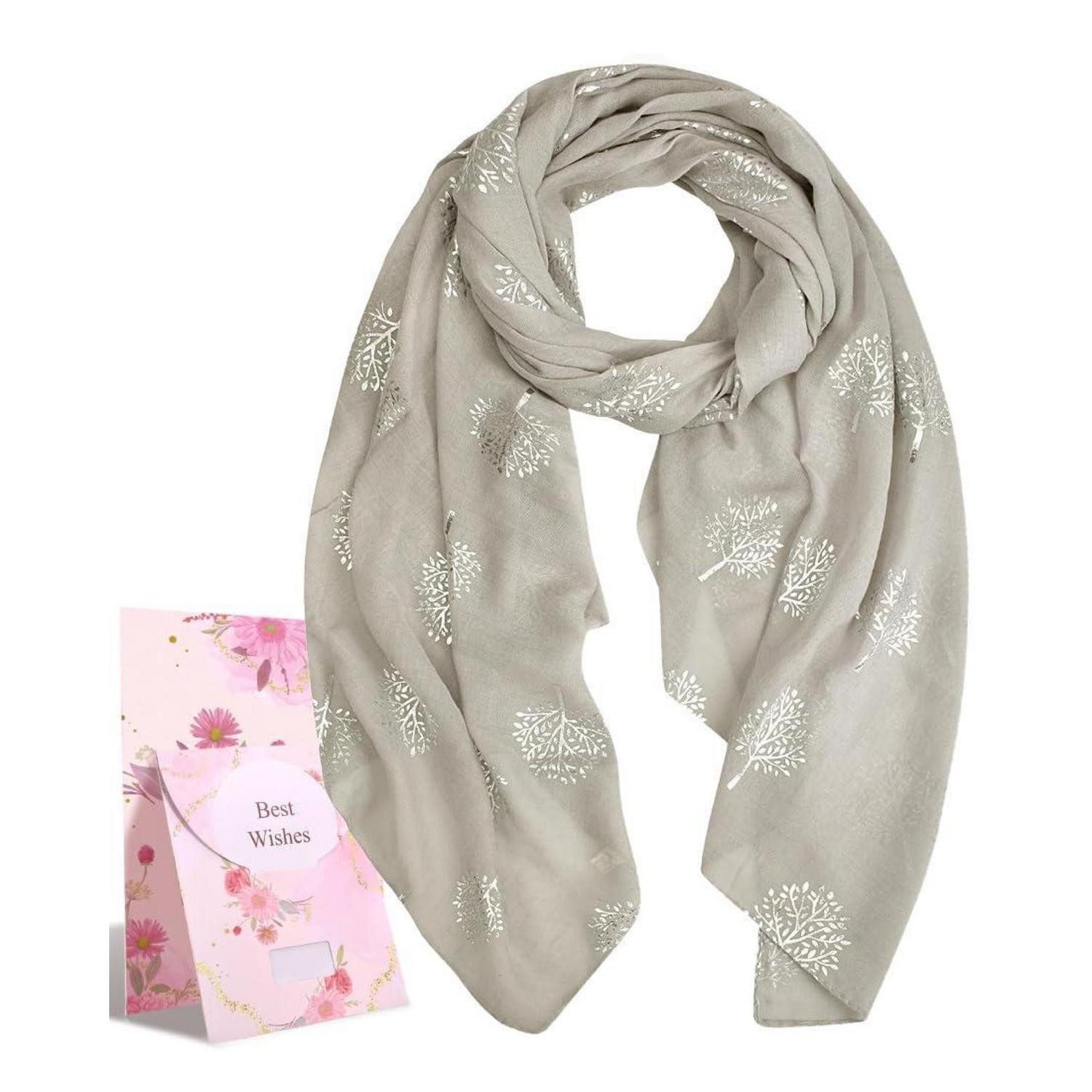 LuxusKollektion Seidenschal Seidenschal Damen Silber Blätter Grau, (1-St)