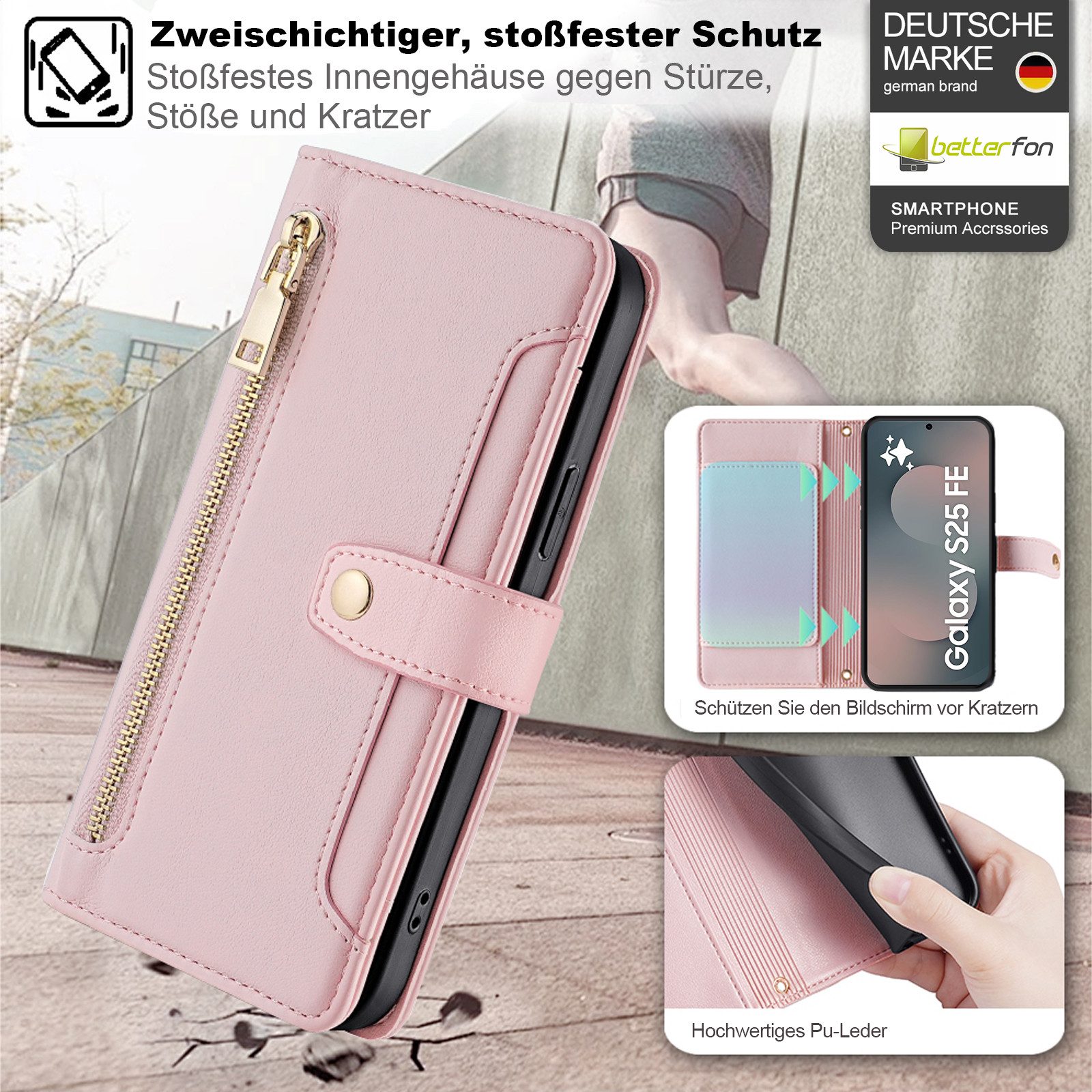 betterfon Handykette für Samsung Galaxy Leder Umhänge Hülle mit Kartenfächer, Hände frei - mit Silikonhülle & Schnur für flexiblen Alltag – Bild 2 von 5