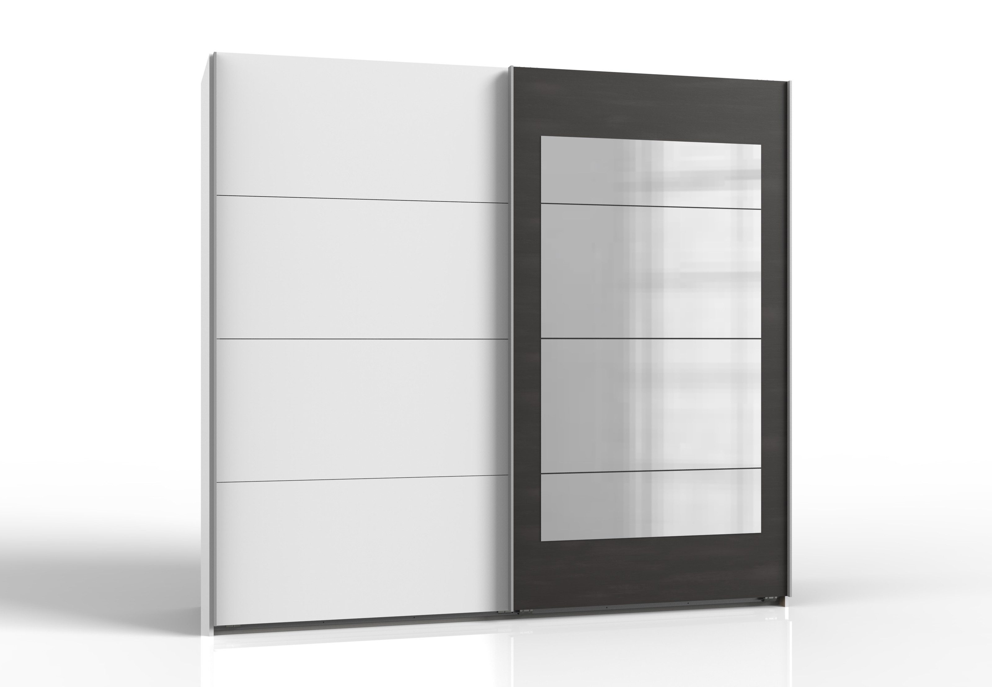 freiraum Schwebetürenschrank Minden in WEISS + RAW STEEL - 225x208x65cm (BxHxT)