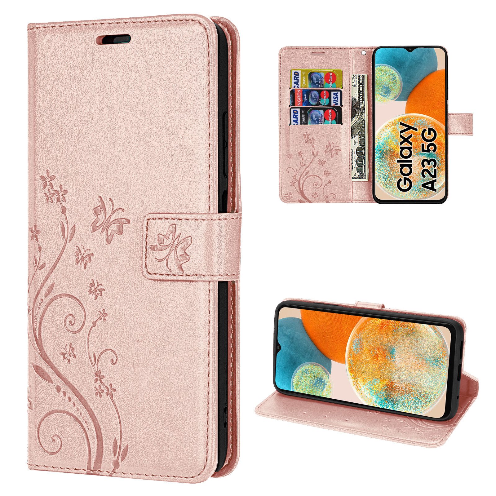 betterfon Handyhülle Handytasche für Samsung Galaxy A23 5G Klapphülle, Bookstyle-Hülle: Magnetverschluss 3 Kartenfächer & Standfunktion