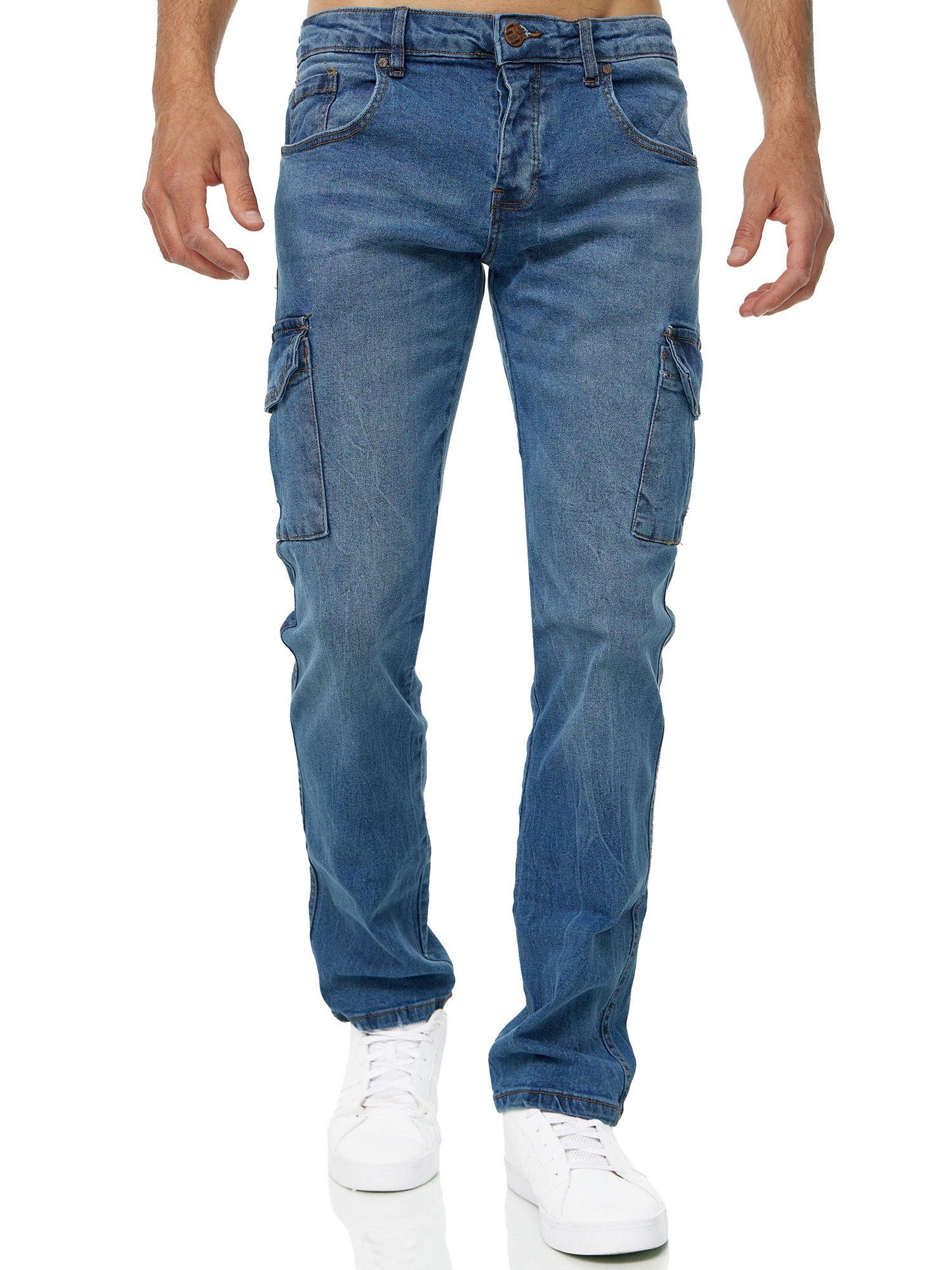 Tazzio Straight-Jeans A104 Regular Fit Cargo Denim Jeans Hose blau