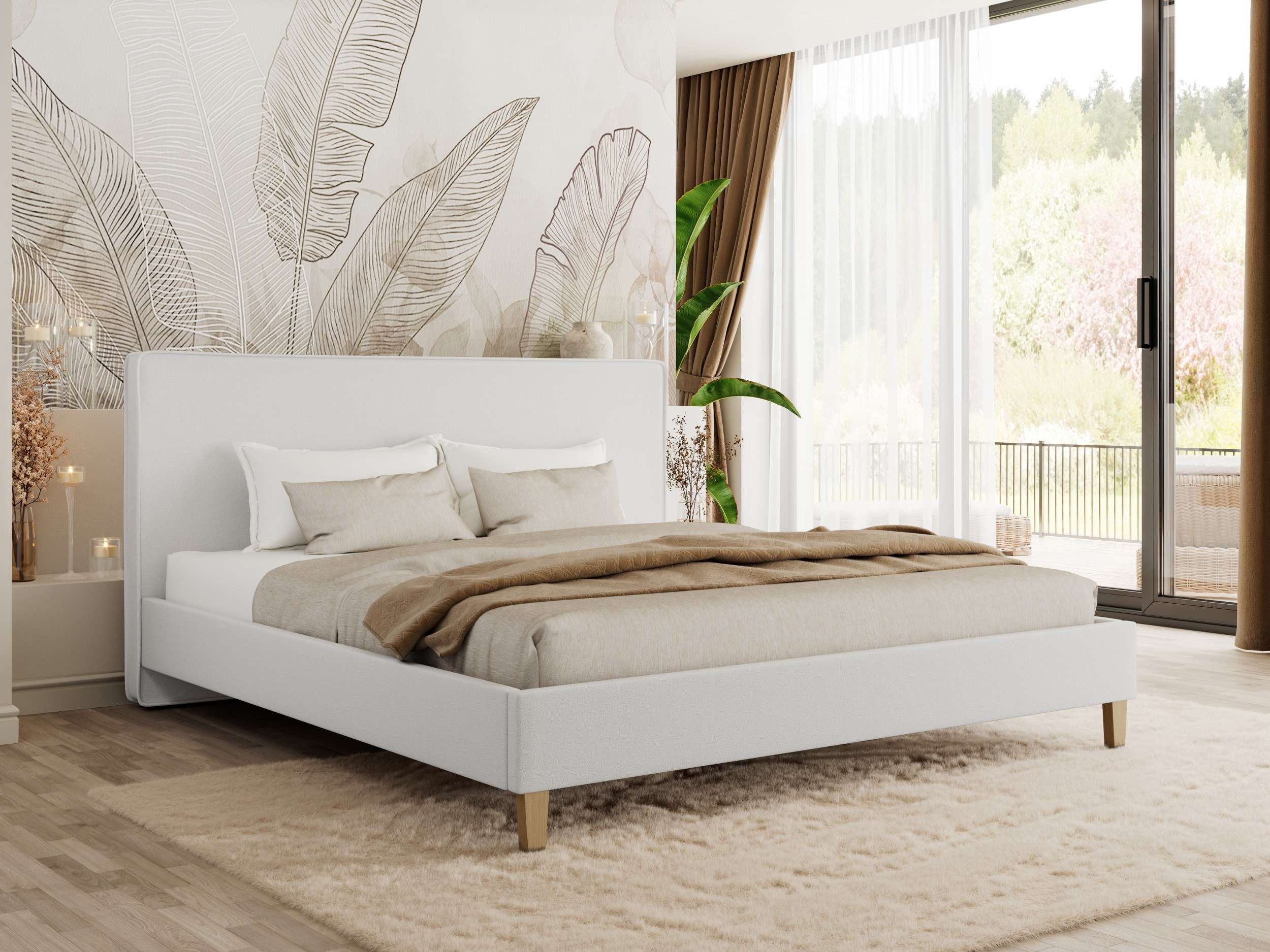 MKS MÖBEL Polsterbett LUMARO Classic (Sett, Bett mit Bettkasten, Doppelbett mit Bettkasten & Lattenrost, ohne/mit Matratze), Gasdruck-Mechanismus, gepolstertes Kopfteil, mit Holzbeine