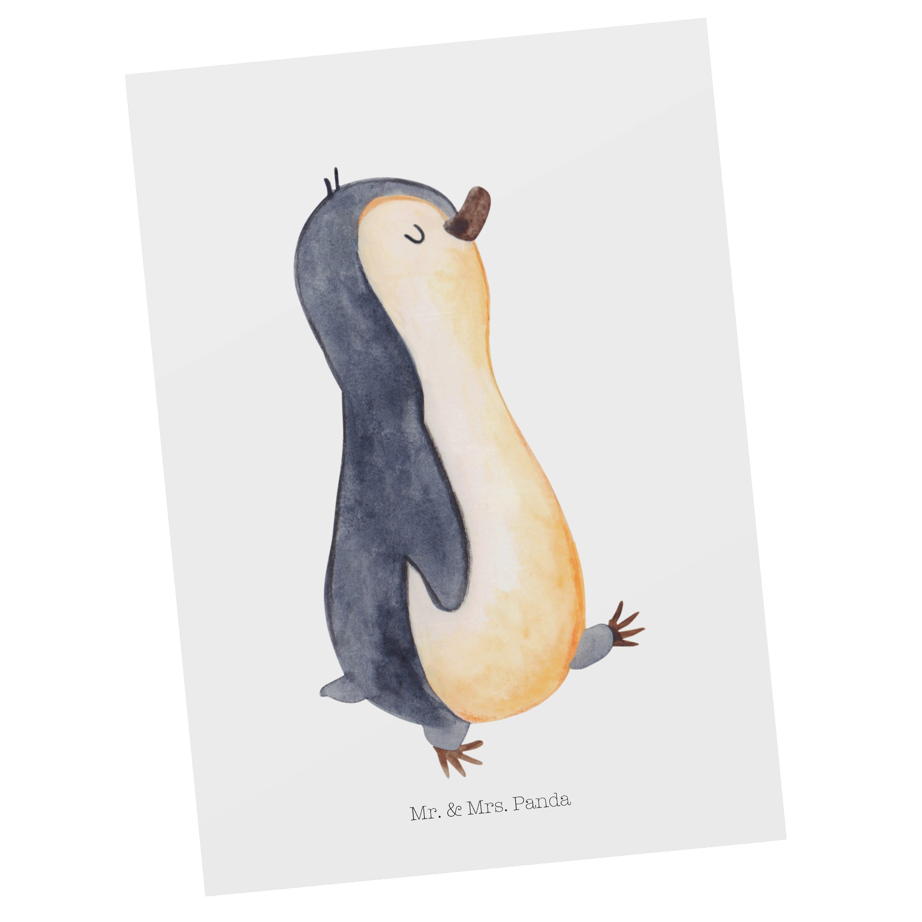Mr. & Mrs. Panda Postkarte Pinguin marschierend - Weiß - Geschenk, Ansichtskarte, spazieren, Kar | Grußkarten