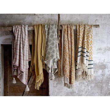 Wohndecke Fini Decke, Bloomingville, aus Baumwolle, 160 x 130 cm, Tagesdecke mit Fransen, Überwurf
