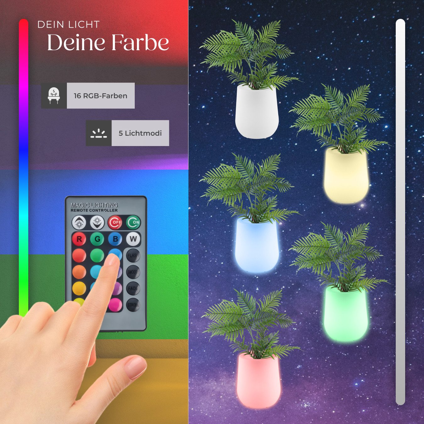 tectake LED Gartenleuchte LED-Blumentopf Luminous Courve Pot mit Fernbedienung, Stylischer LED-Blumentopf mit indirekter Beleuchtung