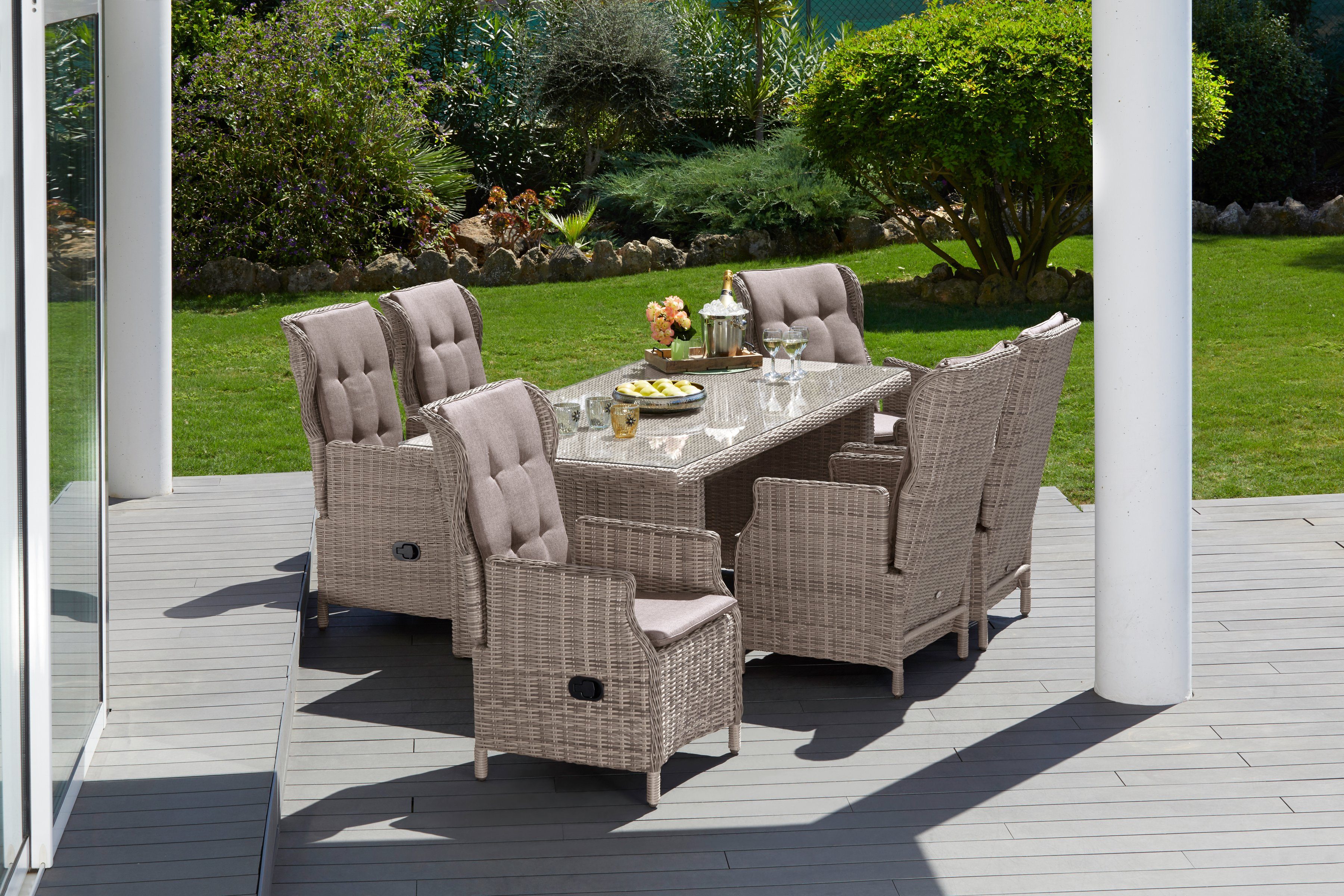 MERXX Garten-Essgruppe Riviera, Sessel mit hoher verstellbarer Rückenlehne  für mehr Komfort | Garten-Essgruppen