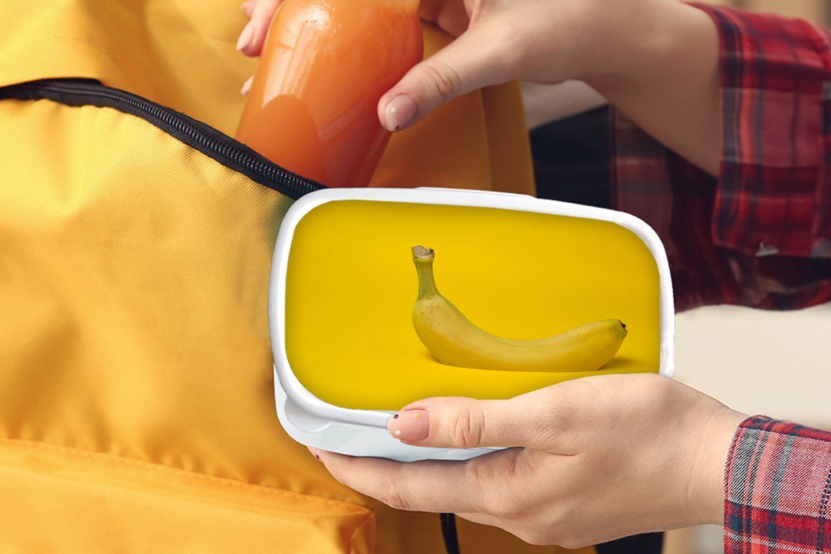 Lunchbox Brotbox Erwachsene, Brotdose, Obst und (2-tlg), Kunststoff, Banane Gelb, - für - und Kinder MuchoWow Mädchen für weiß Jungs