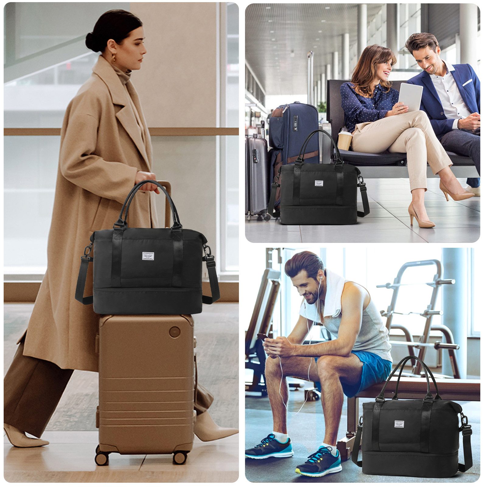 TAN.TOMI Reisetasche Wasserdichter Reise-Seesack - Tragetasche, Sporttasche, Schultertasche (Erweiterbar mit Trolley-Ärmel und Nasstasche), Wochenendtasche für Damen und Herren - Krankenhaus-Tasche