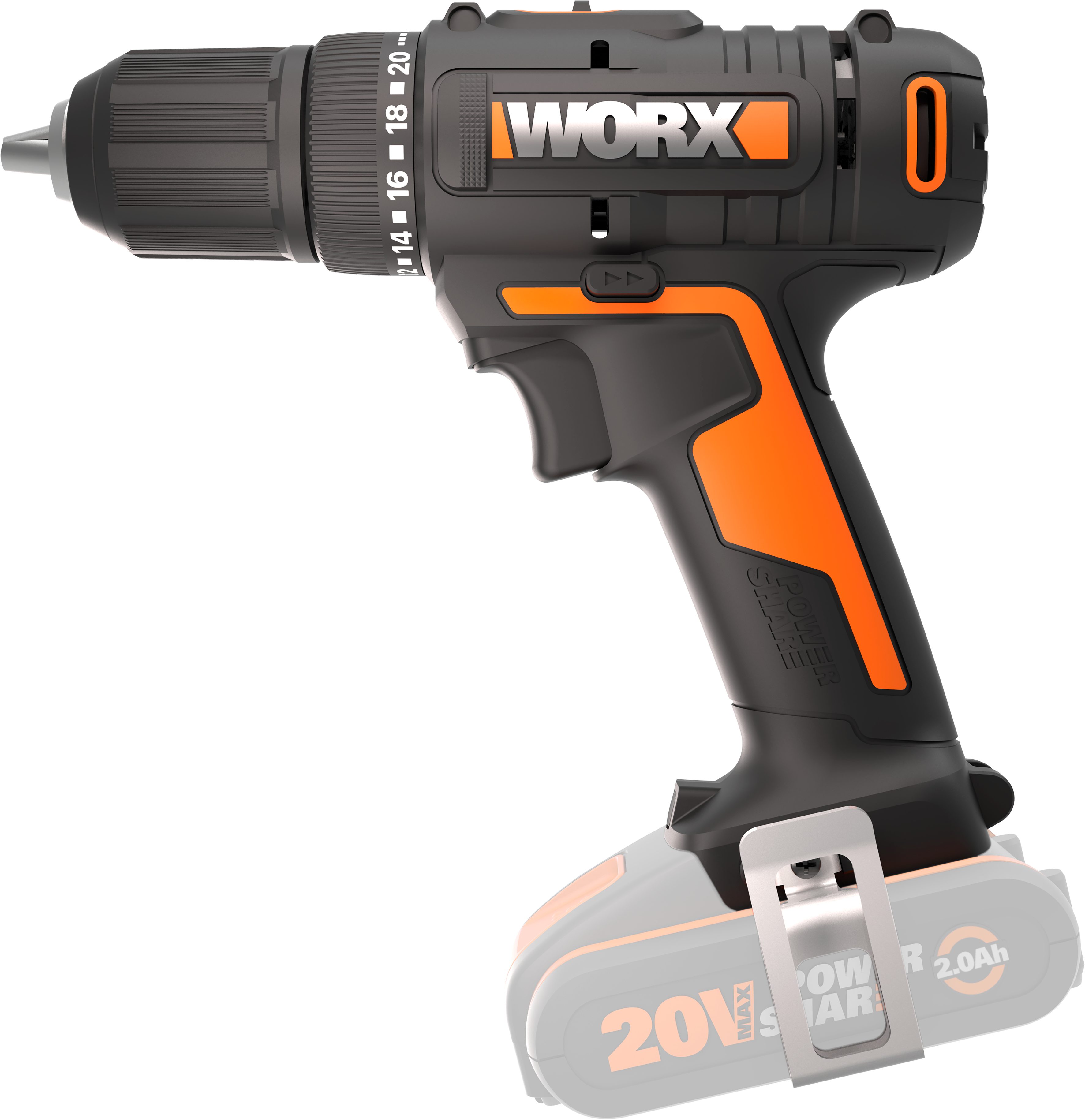 Worx Akku-Bohrschrauber WX108.9, max. 1600 U/min, zum Bohren & Schrauben, 20+1 Drehmoment, ohne Akku & Ladegerät
