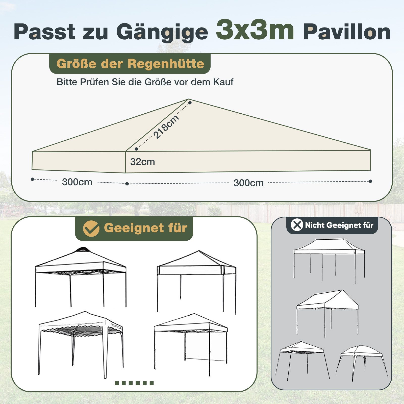 Sekey Pavillon-Schutzhülle Ersatzdach Pavillon 3 x 3 m Pavillondach Transparent Wasserfest, 270g/m², pavillon schutzhaube, Regenschutz Plane für Gartenzelt – Bild 5 von 5