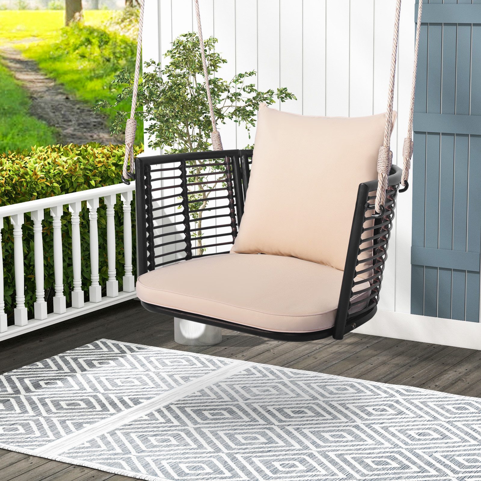 COSTWAY Hängesessel, ohne Gestell, mit Kissen, Rattan 180kg