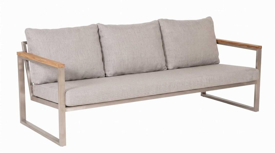 JVmoebel 3-Sitzer Moderner 3-Sitzer Gartensofa Beige Holz Metall Terrasse, 1 Teile, Abnehmbares Sitzkissen, Kissen mit Reißverschluss, Mit Kissen