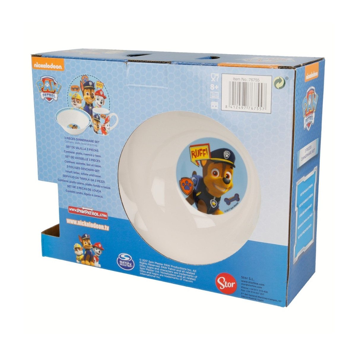 PAW PATROL Geschirr-Set Kinder Keramik 3 teilig Teller Schüssel Becher in Geschenkbox (3-tlg), 1 Personen, Keramik