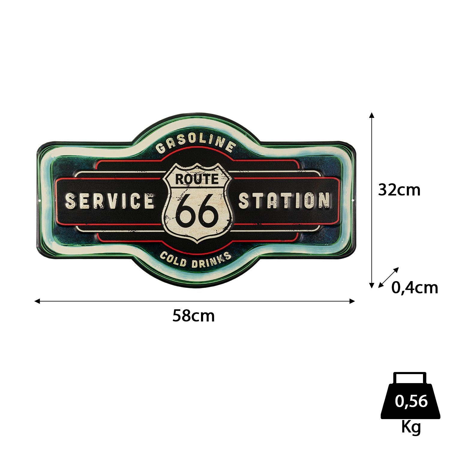 Moritz Metallschild Route 66 Tankstelle Gas Neon Look Bar USA US, Vintage Retro Deko Schild Metallschild Wandbild Schild