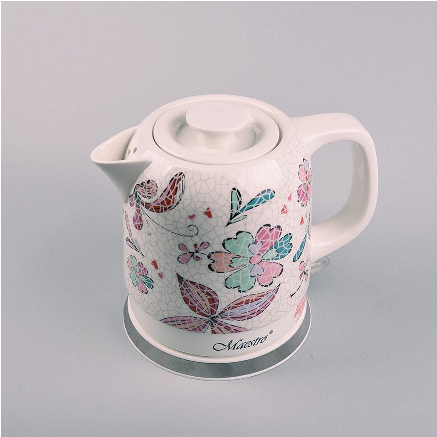 Feel Maestro Wasserkocher MR068 Elektrischer Keramikkessel 1,5L, 1.5 l, 1500 W, Wasserkocher mit Deckel Rotes Muster Blumen
