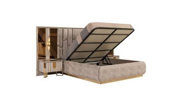 JVmoebel Schlafzimmer-Set Schlafzimmer Doppelbett Garnitur Bett Nachttische Beige Luxus, (3-St., Bett/2x Nachttische), Made in Europa