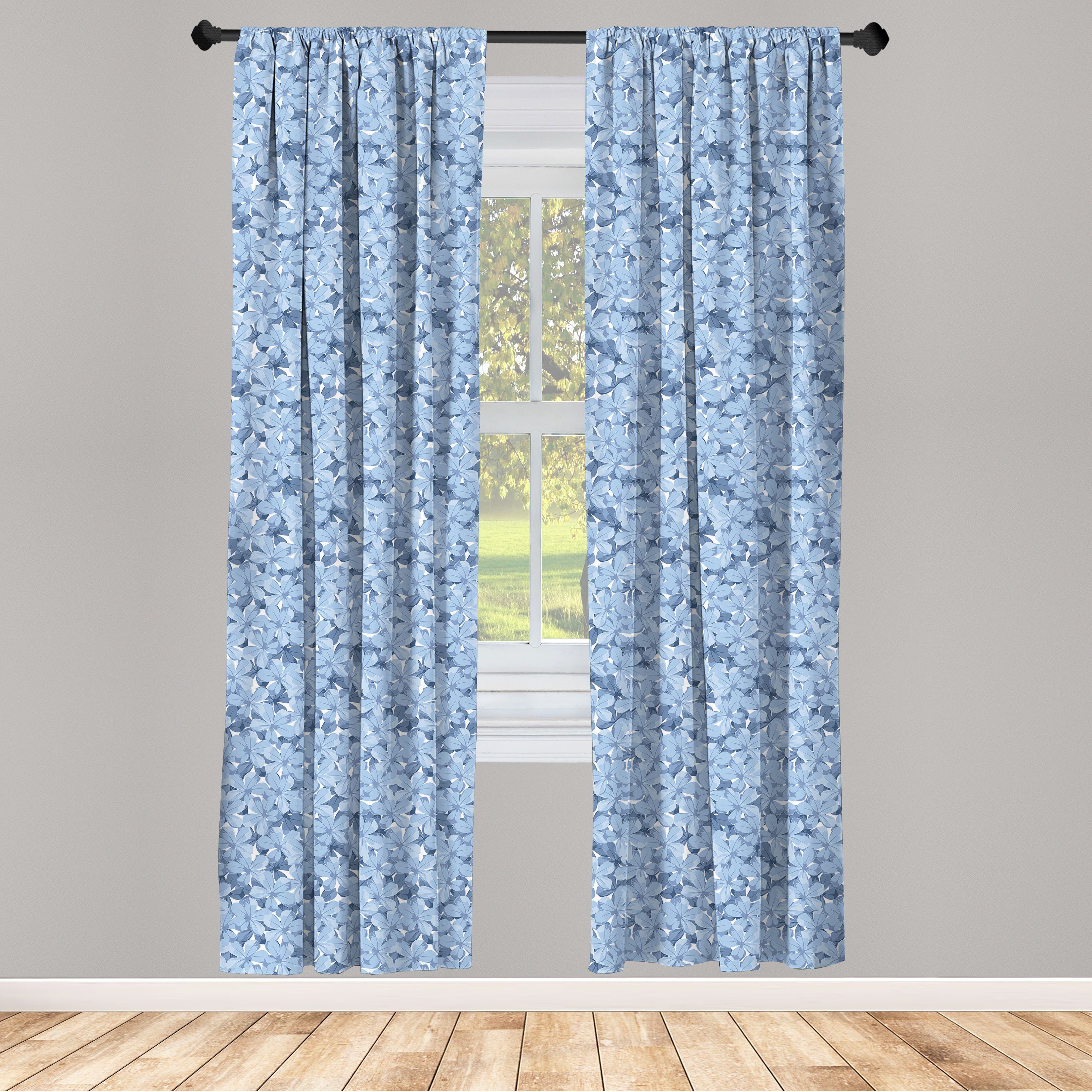 Gardine Vorhang für Wohnzimmer Schlafzimmer Dekor, Abakuhaus, Microfaser, Blau Retro Plumbago-Blüten