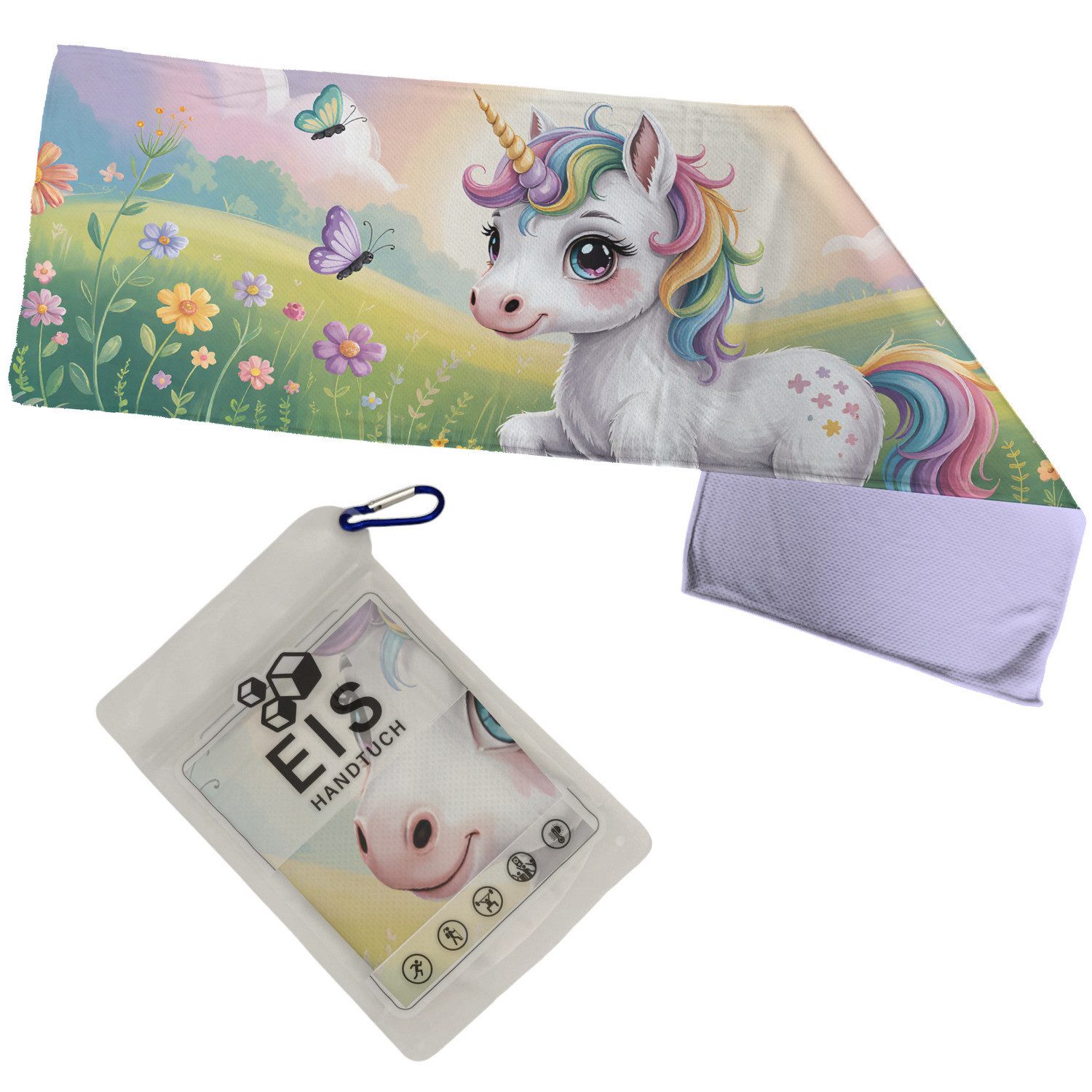 Sporthandtuch Einhorn in Blumenwiese Eishandtuch XL für Mädchen