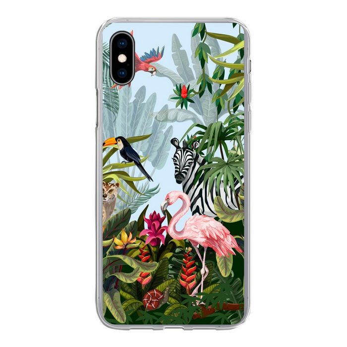 MuchoWow Handyhülle Dschungel - Natur - Jungen - Mädchen - Kinder - Zebra - Flamingo Handyhülle Apple iPhone Xs Smartphone-Bumper Print Handy