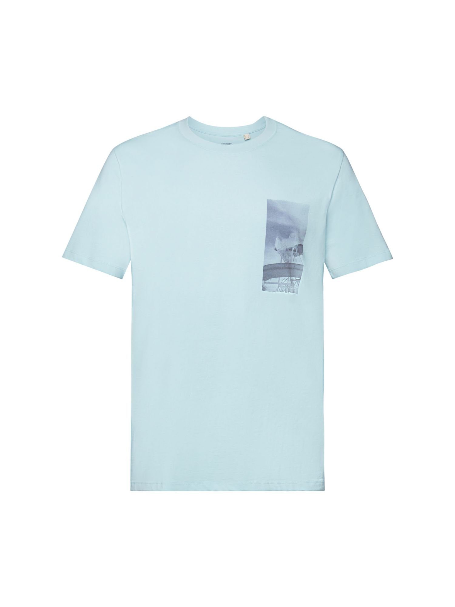 Top-Verkaufskraft Esprit T-Shirt (1-tlg) T-Shirt mit der auf Baumwolle LIGHT % 100 Brust, Print TURQUOISE
