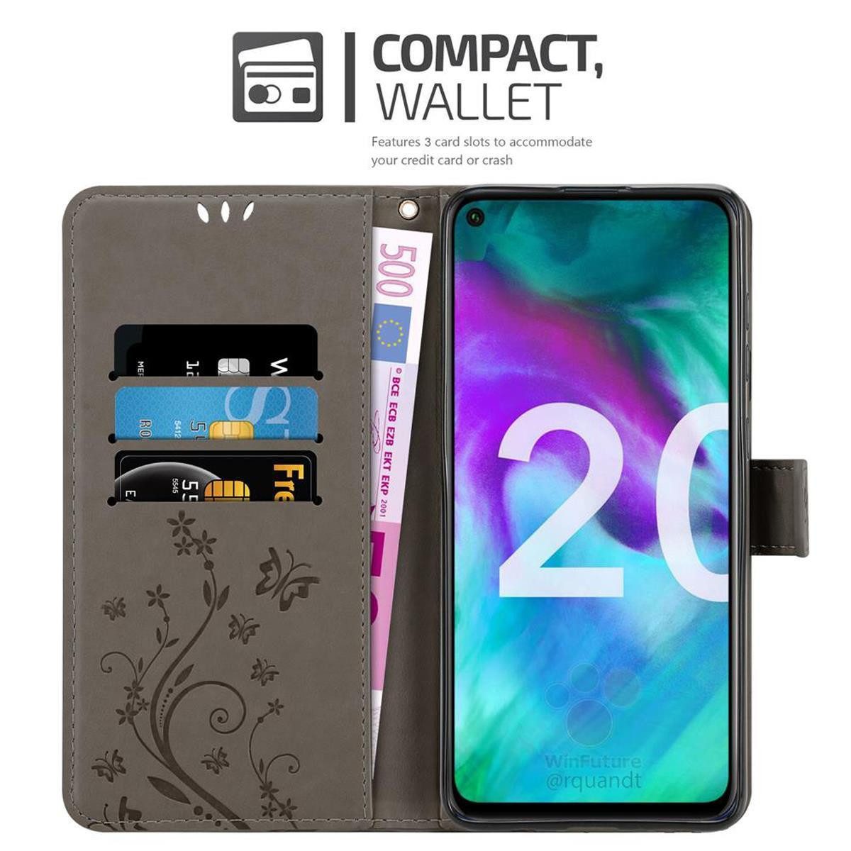 Cadorabo Handyhülle für Honor 20 / 20S / Huawei NOVA 5T Hülle Honor 20 / 20S / Huawei NOVA 5T, Hülle Schutzhülle Blumen Flower mit Standfunktion Kartenfach Magnet