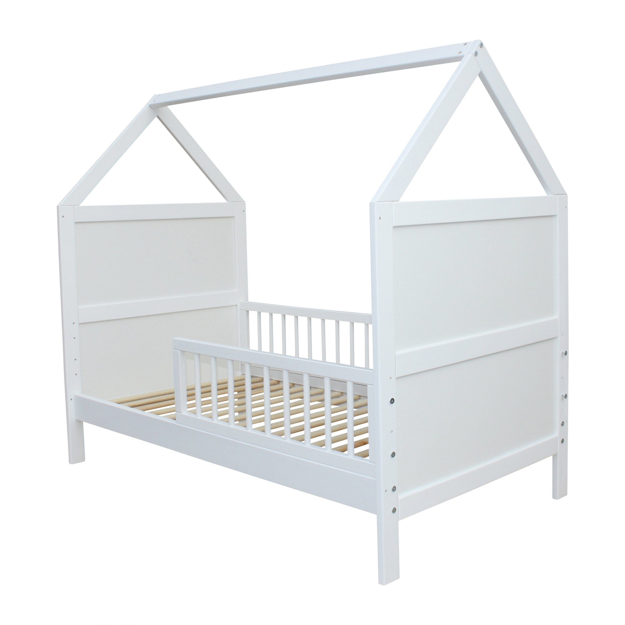 Micoland Hausbett Babybett Kinderbett Juniorbett Bett Haus 140x70cm weiß 0 bis 6 Jahre