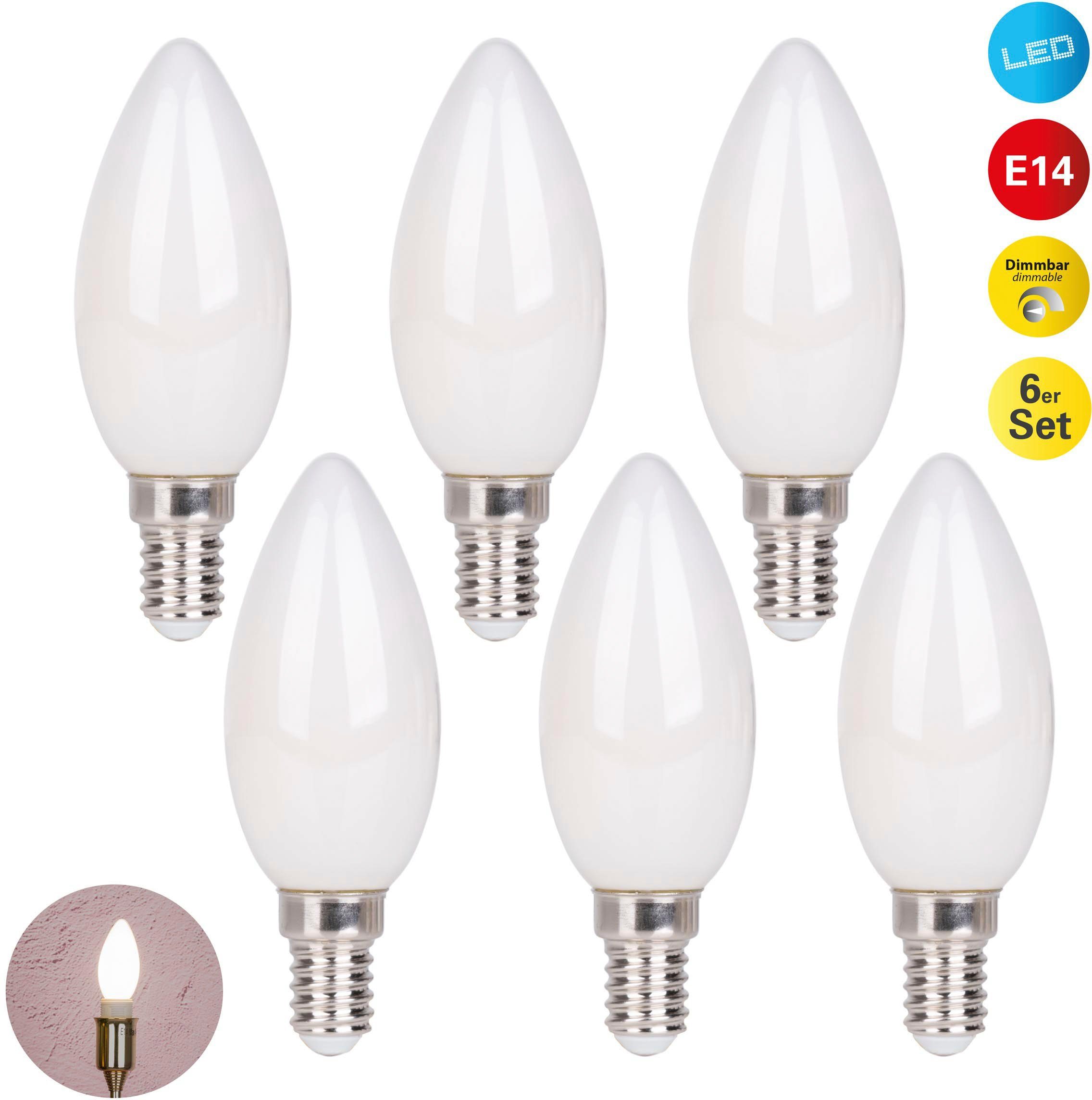 näve LED-Leuchtmittel Daffy, E14, 6 St., Warmweiß, 6er Set, kerzenform