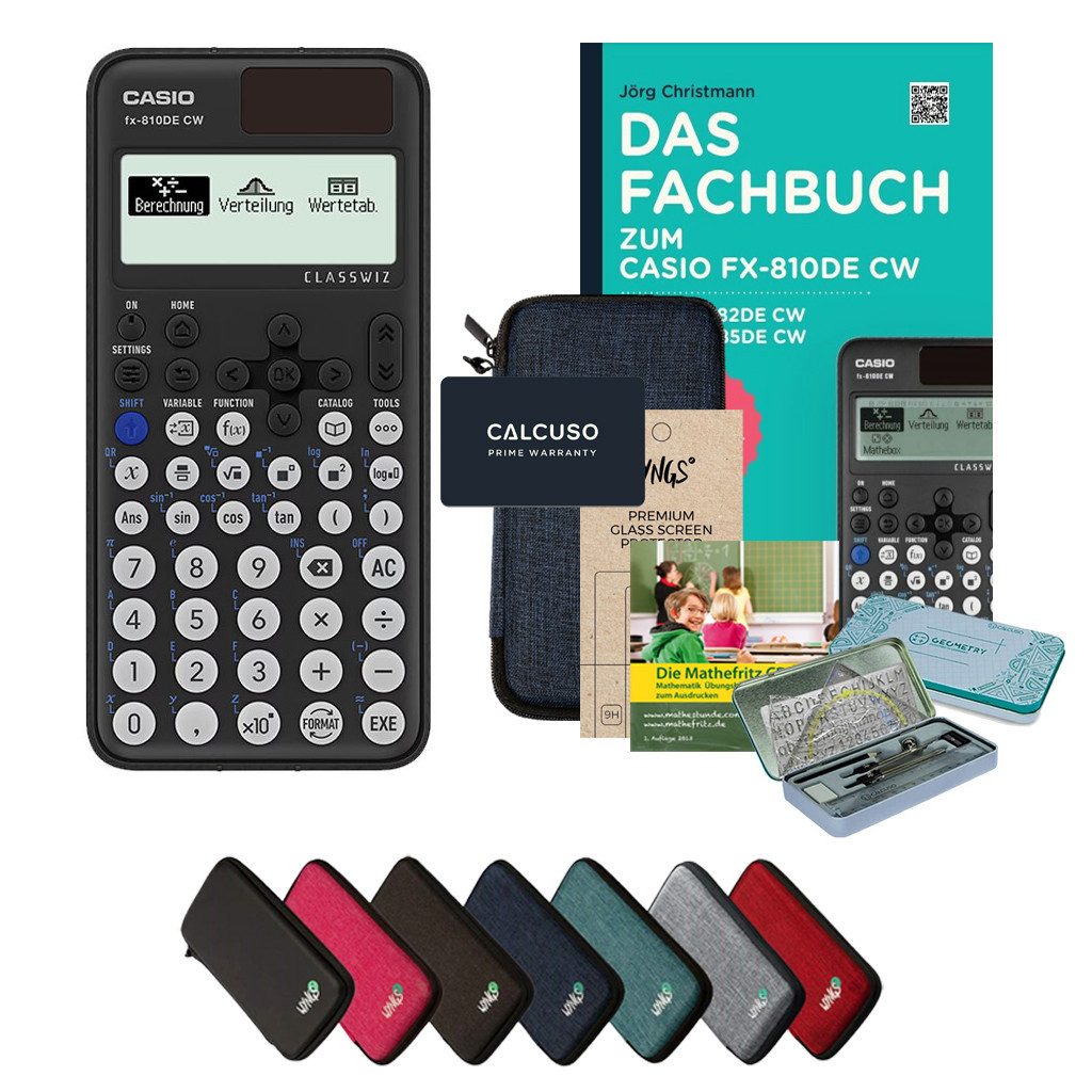 CASIO Taschenrechner fx-810DE CW - Premium Set inkl. Schutztasche Blau & Fachbuch uvm.