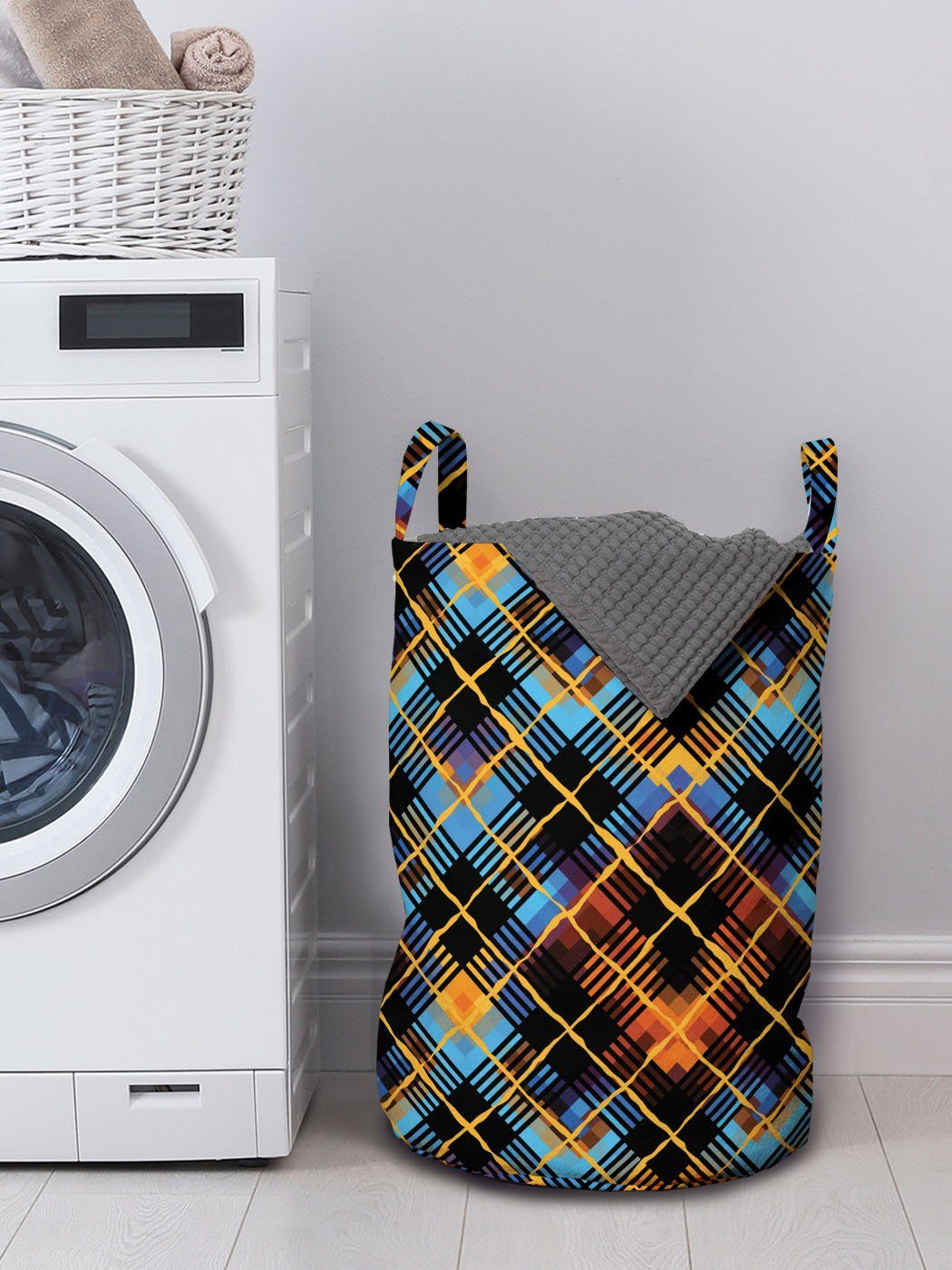 Waschsalons, Abakuhaus Plaid Kordelzugverschluss für Griffen Wäschesäckchen mit geometrische Moderne Wäschekorb Tartan