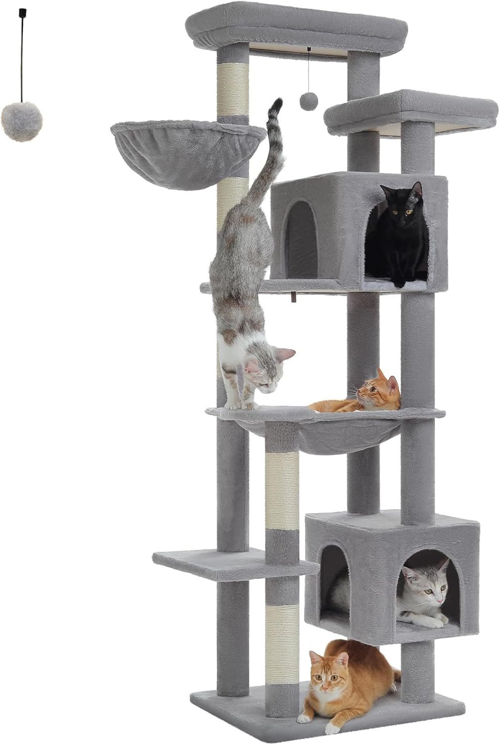 Purpurra Kratzbaum 7 Stocke mit großen Höhlen und Hängematte, 175 cm