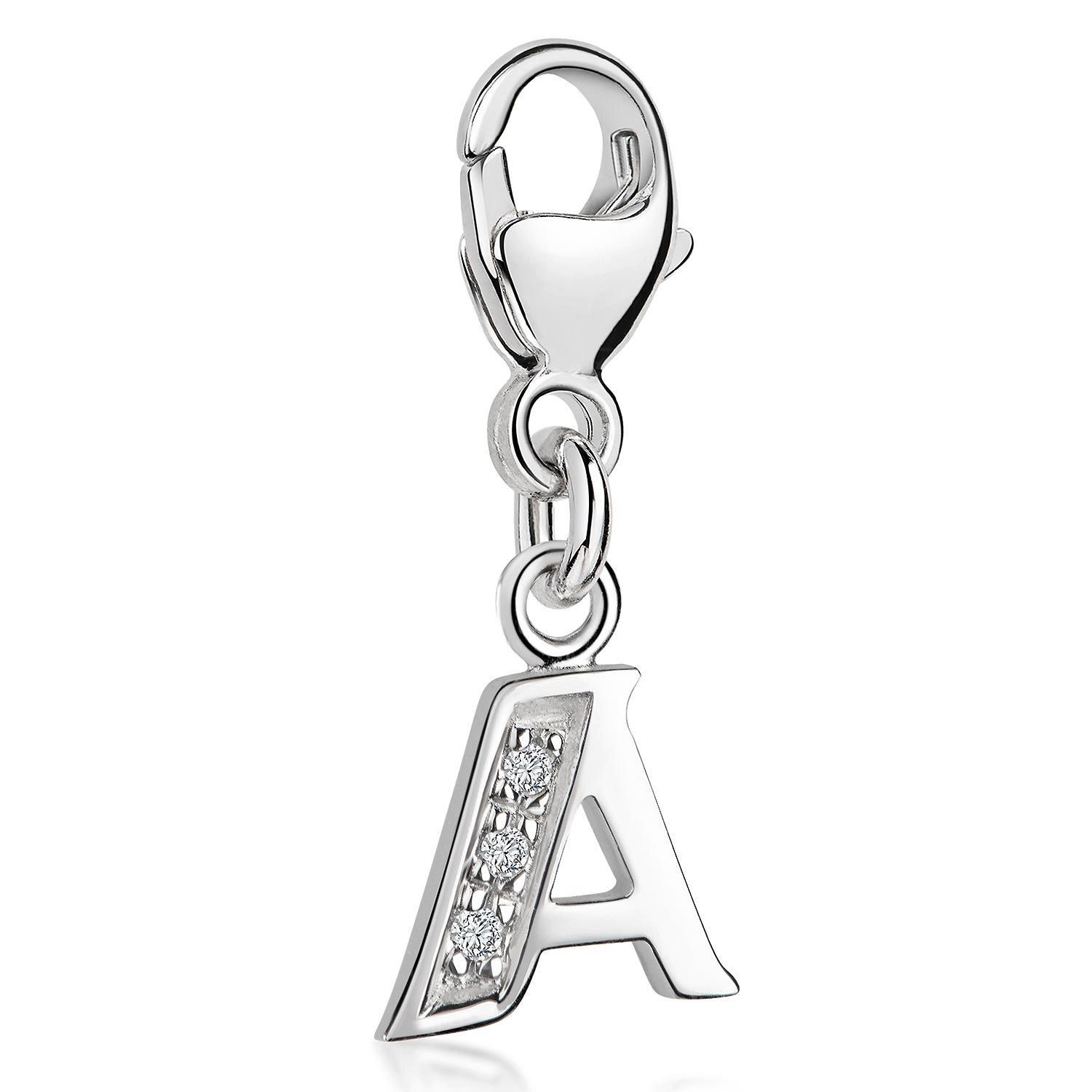 Materia Charm Buchstabe Silber Anhänger Buchstabe " A " Alphabet Zirkonia C51, 925 Sterling Silber, rhodiniert