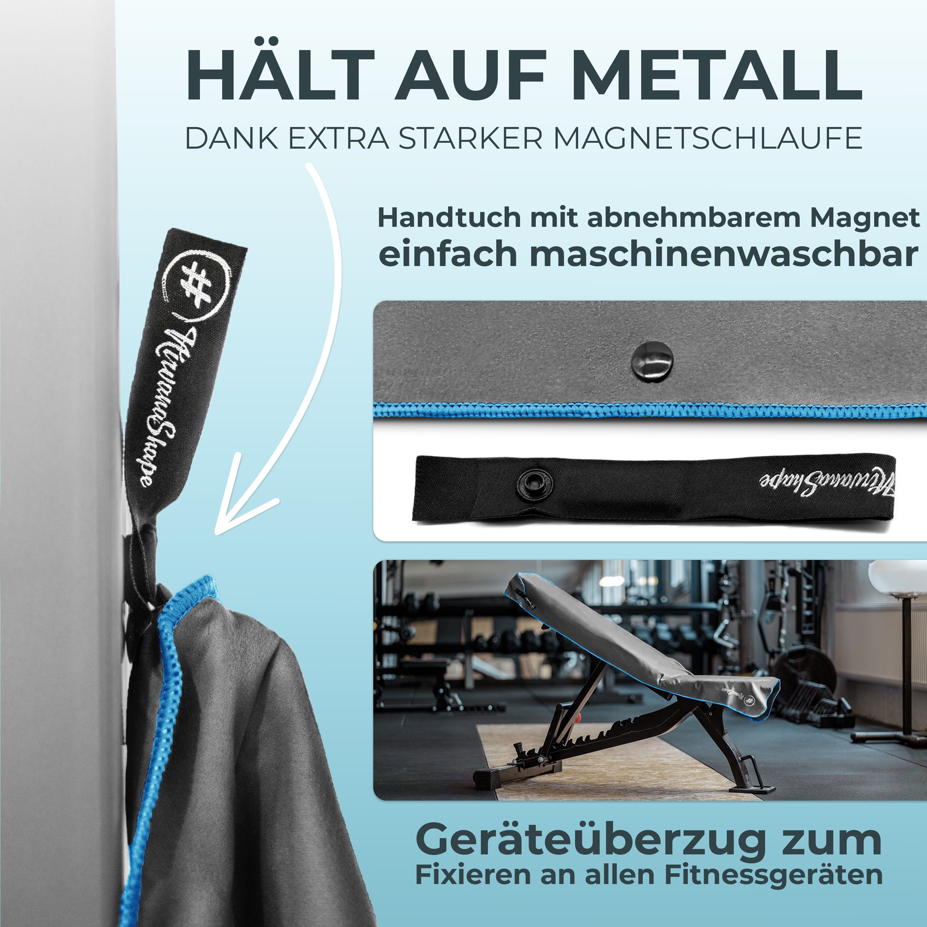 NirvanaShape Sporthandtuch Fitness-Handtuch mit Magnet-Clip, Mikrofaser Sporthandtuch, Microfaser, 2x Reißverschlusstaschen & Funktionaler Geräteüberzug, Ultra- – Bild 5 von 5