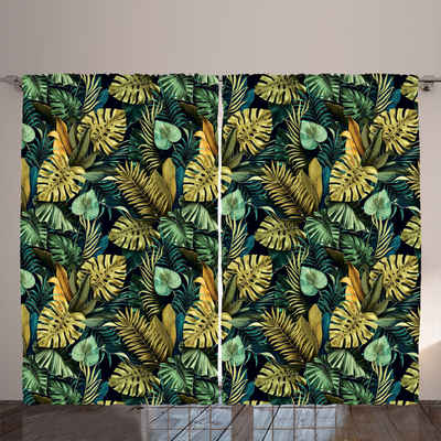 Gardine Gardinen mit Schlaufen und Haken 140 cm x 2 Vorhangbahnen, Abakuhaus, Tropisch Kunst exotischer Monstera-Blätter