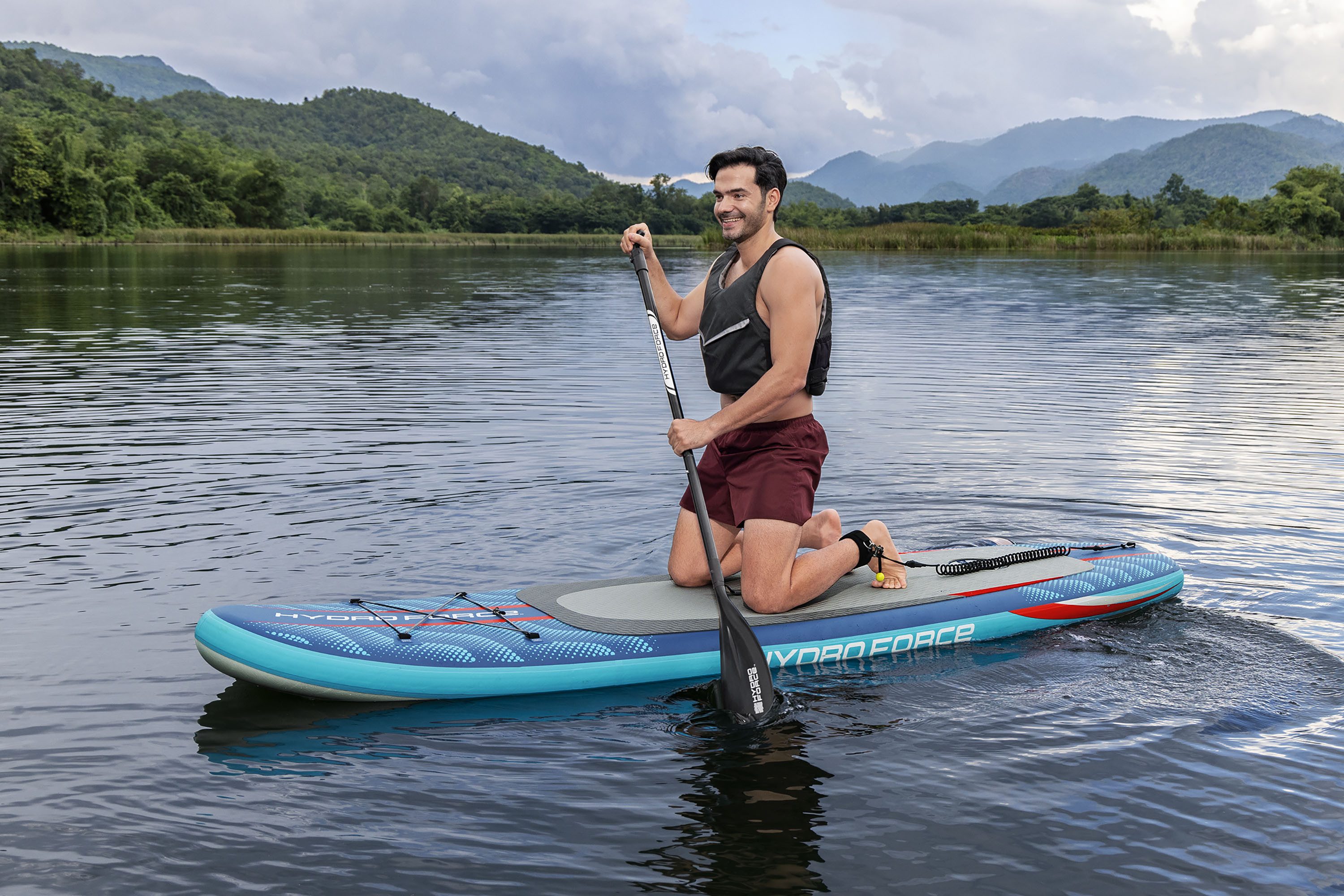 Bestway SUP-Board Hydro Force® Oceana™ Compactair™, Allround, (Set, 1 tlg., Inkl. integrierte Elektropumpe, Paddel, Transportrucksack), 305 x 84 x 15 cm