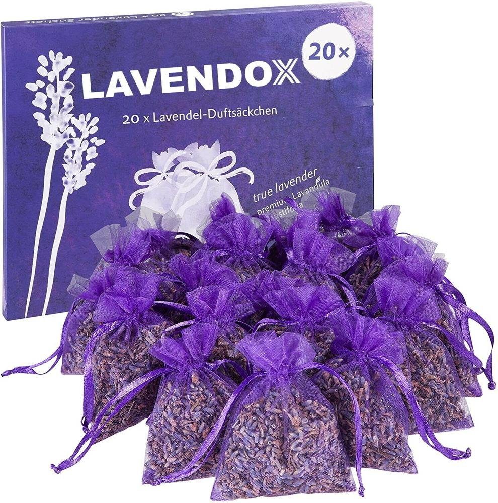 Lavendelbeutel LAVENDOX Lavendelsäckchen Lavendelkissen Mottenschutz  Premium, MAVURA, Duftsäckchen Lavendel Schrankduft Organza Duft Säckchen  [20er Set]