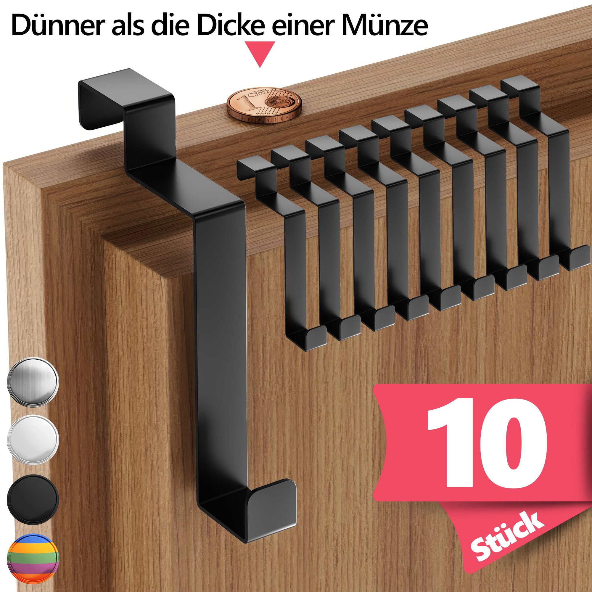 Lindenstein Türhaken Türgarderobe zum Einhängen, Türen, (Packung, 10-St., 10), ohne Bohren,Stabil,langlebig,rostbeständig,verformungsresistent