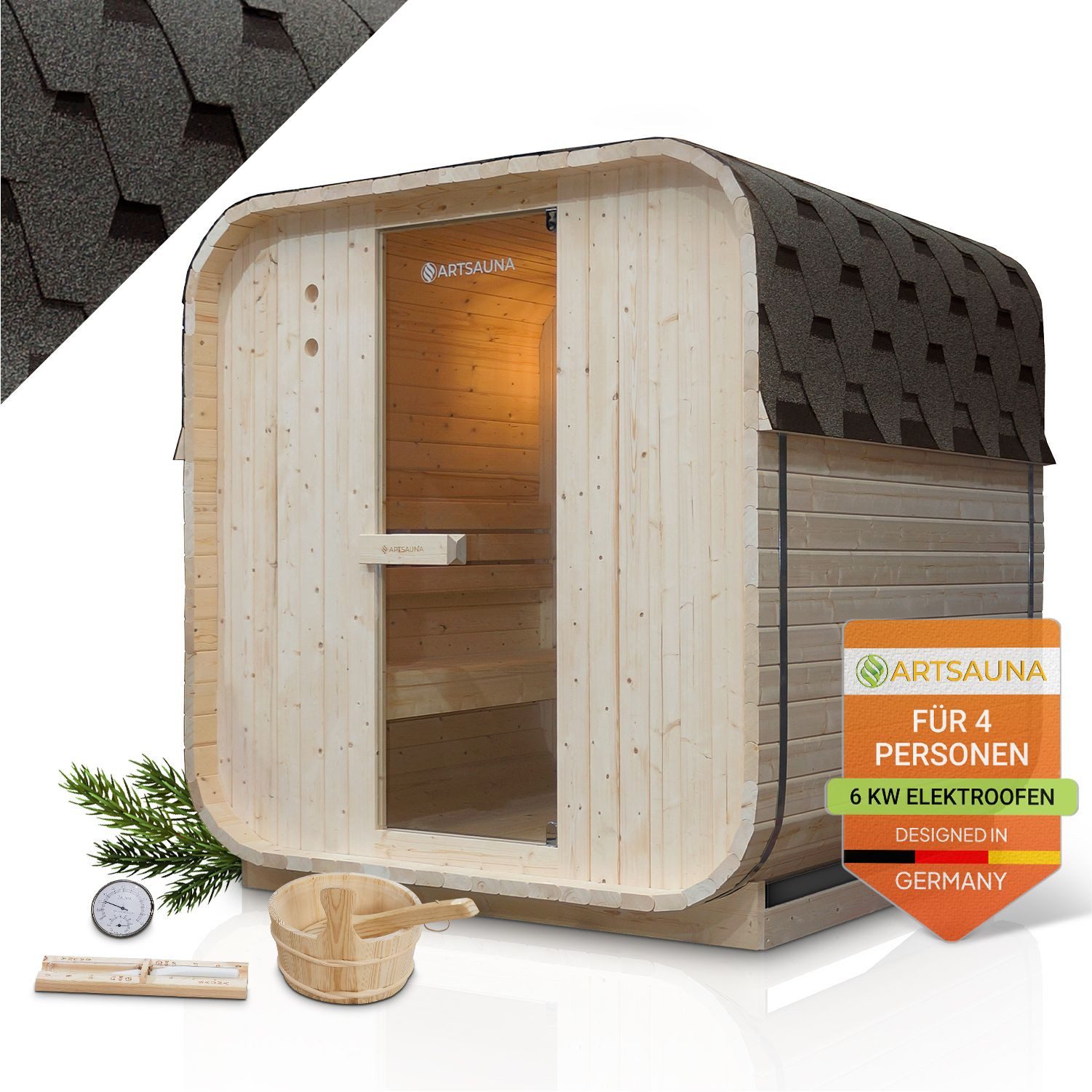 Artsauna Fasssauna Nolvik, BxTxH: 185 x 180 x 194 cm, 38 mm, Für 4 Personen günstig online kaufen