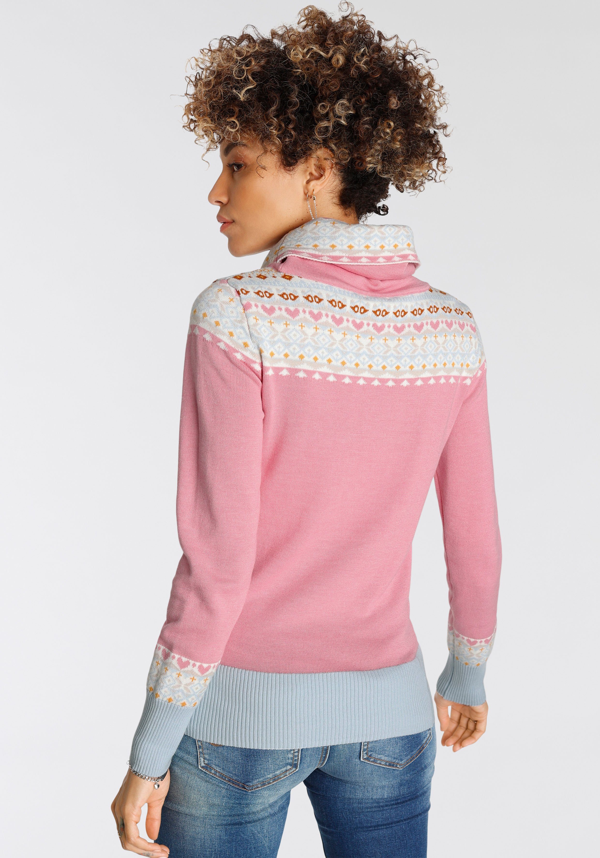 Norwegerpullover - Doppel-Schlauchkragen KOLLEKTION pink-hellblau mit NEUE trendigem KangaROOS