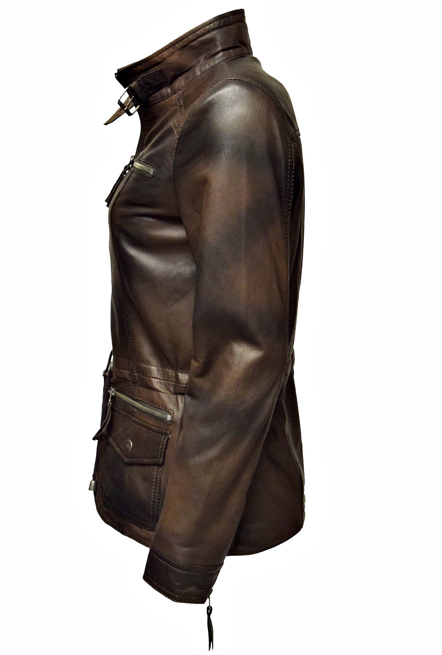 mit Leder Lana Zimmert Leather Lederjacke Camobraun Stehkragen, weiches