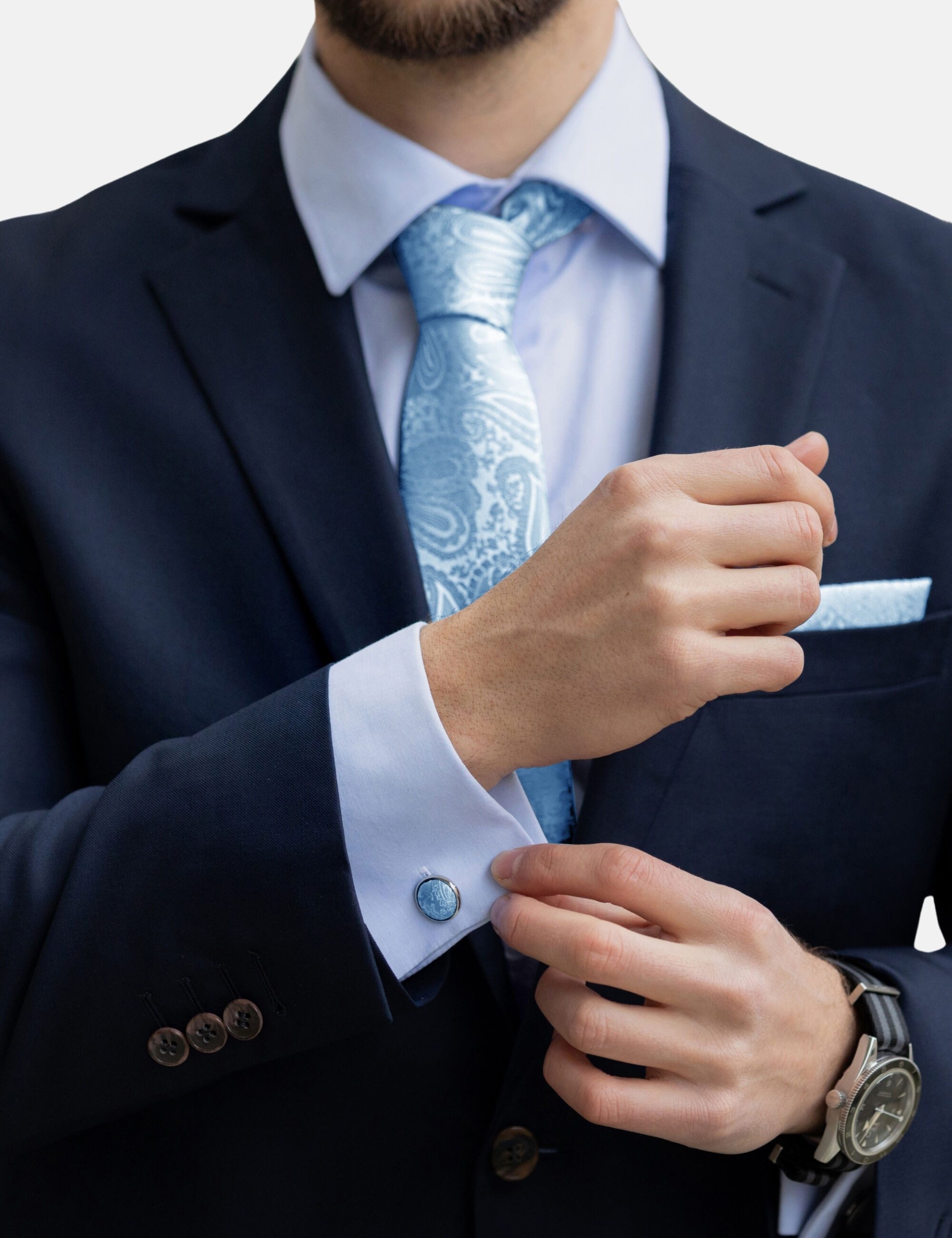 Massi Morino Krawatte (1-St) mit Einstecktuch, Manschettenknöpfen und Krawattenklammer