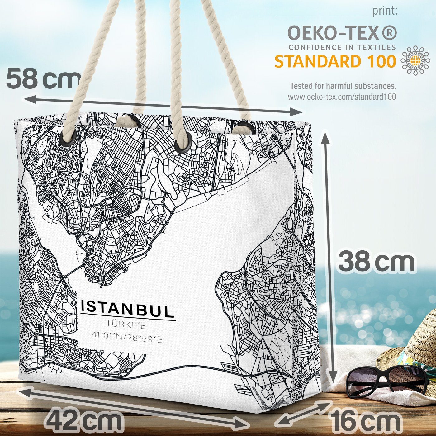 Beach asien (1-tlg), Istanbul stadt istanbul Bag Strandtasche marmara Karte stadtpla landkarte türkei VOID