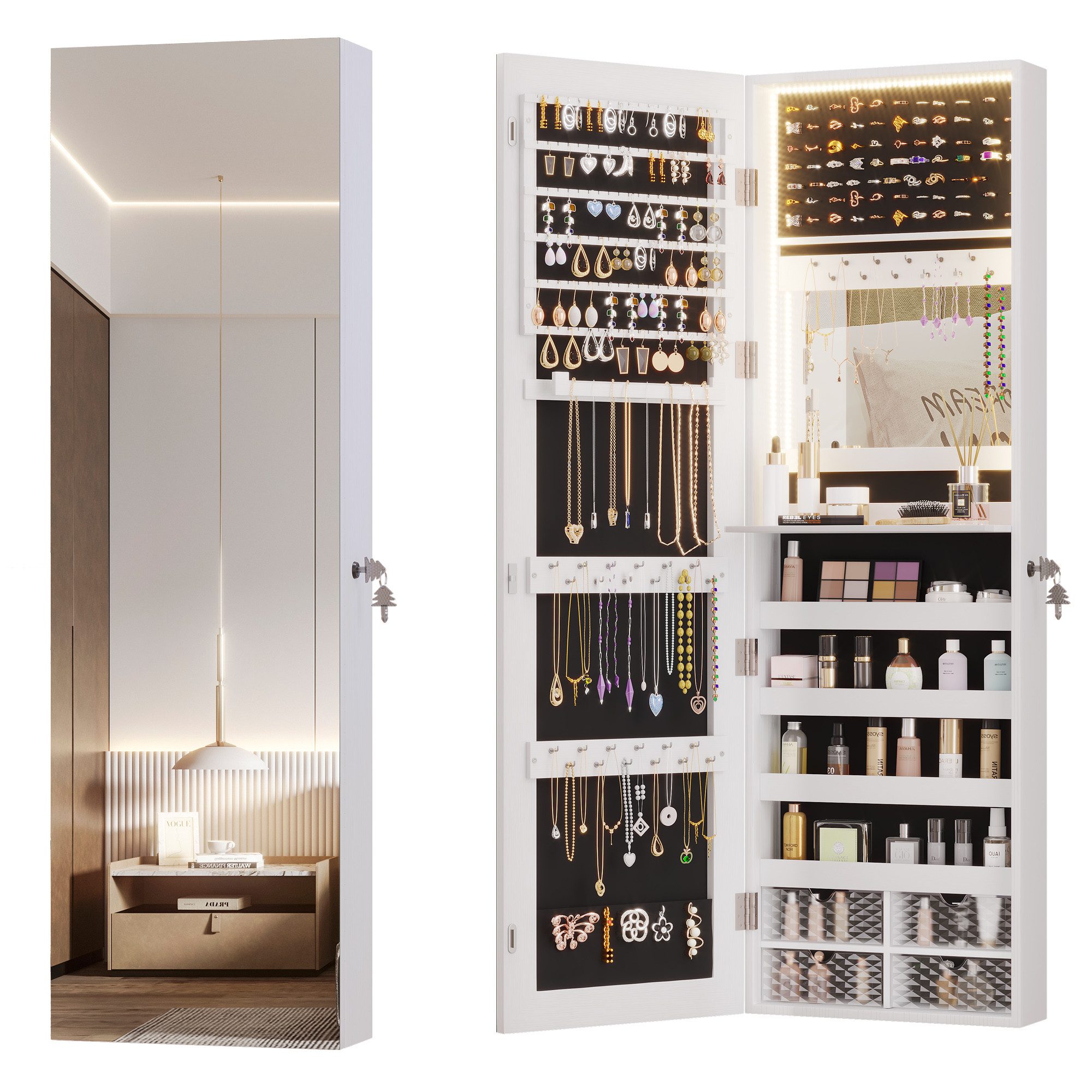 LVSOMT Schmuckschrank mit Spiegel, Hängend und Abschließbar, Tür- und Wands günstig online kaufen