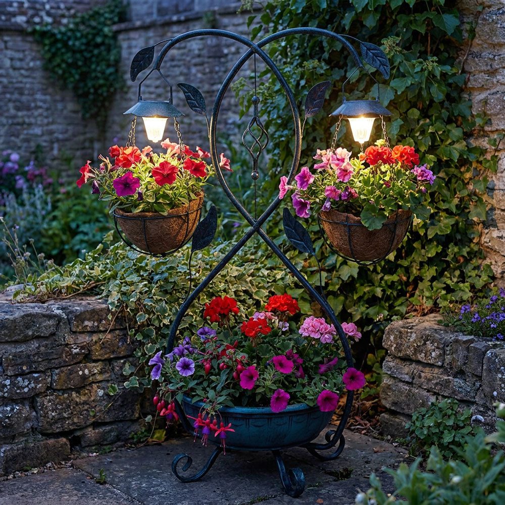 Harms Import LED Solarleuchte, LED-Leuchtmittel fest verbaut, Warmweiß, Pflanzenständer Solar Blumentopfleuchte Außenlampe